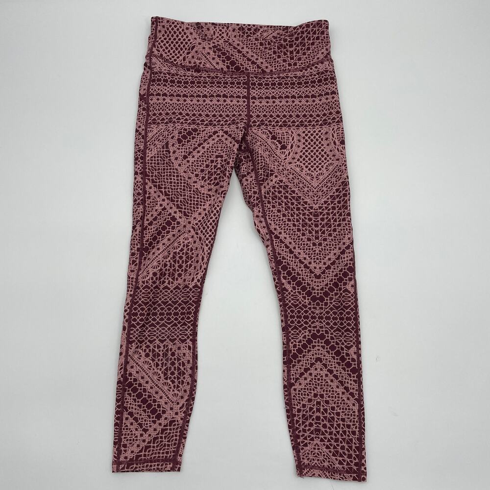 FABLETICS Leggings Red Salar Printed Mid Rise PureLuxe Capris Women's Sz S